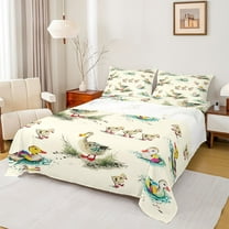 jejeloiu Cute Cartoon Duck Bed Sheets,Watercolor Ink Painting King Sheets,Rustic Farm Animal Sheet Set For Girls Teens,Super Cozy Room Decor,4pcs
