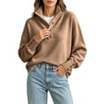 thumbnail image 3 of Women's Soft Mock Neck Button Up Sweater Solid Color Loose Fit Long Sleeve Knit Pullover Tops for Outdoor & Casual, 3 of 7