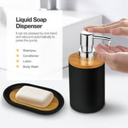 Livhil 6 Pcs Bamboo and Plastic Bathroom Accessories Sets, Specially Designed for Small Spaces, Toothbrush Cup Bath Accessories Sets Suitable for Homes, Hotels, Office Buildings (Black)