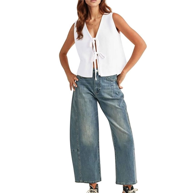 Chaleco de Verano para Mujer, Sin Mangas, Tejido A Crochet, con Lazo Frontal, Color , Talla XL