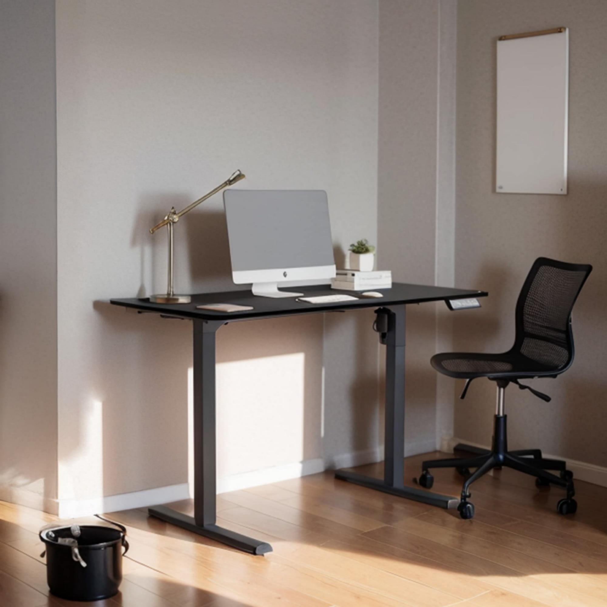 GARITIN 49-Inch Electric Standing Desk, Whole Piece Height Adjustable Sit Stand Desk with Motor Lift System, Spacious Home Office Computer Workstation for WFH, Black Frame with Black Top