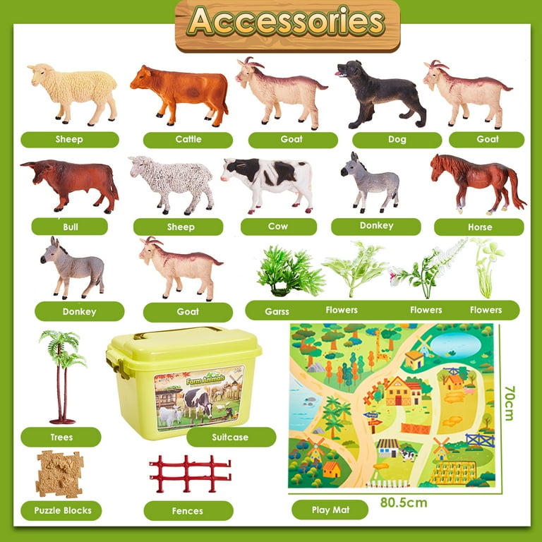 BUYGER Kids Farm Animals Toys for 3 Years Olds, Large and Mini