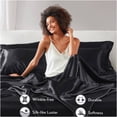 thumbnail image 3 of JERFIT 7-Piece Split King Satin Sheet Set, Black - Wrinkle Free, Deep Pocket Fitted Sheets for 16" Mattress, OEKO-TEX Certified Polyester Bedding, 3 of 10
