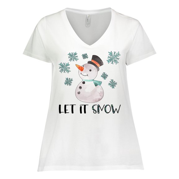 Inktastic Let It Snow Cute Snowman in Hat and Scarf Women's Plus Size V-Neck T-Shirt