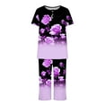thumbnail image 4 of Womens Pajama Sets Plus Size,Women's Short Sleeve Sleepshirt And Pants Sets Loungewear Pajamas With Pockets on Clearance, 4 of 6