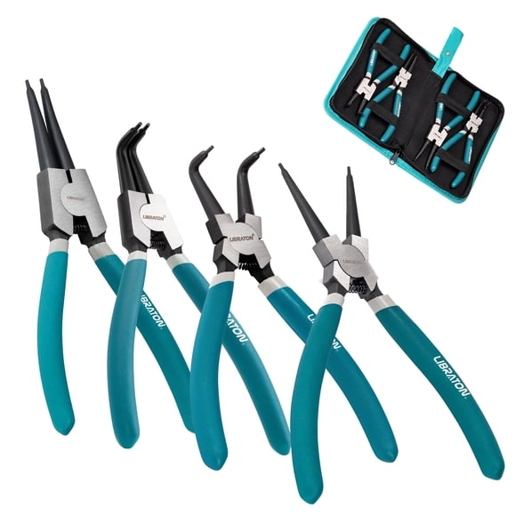 LIBRATON Snap Ring Pliers Set, 7-Inch Heavy Duty Internal/External Circlip Pliers Kit with Straight & Bent Jaw Tips, Spring-Loaded for Retaining Ring