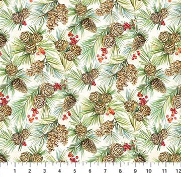 Deck the Halls~ Pine Cones and Berries Christmas  Cotton Fabric by