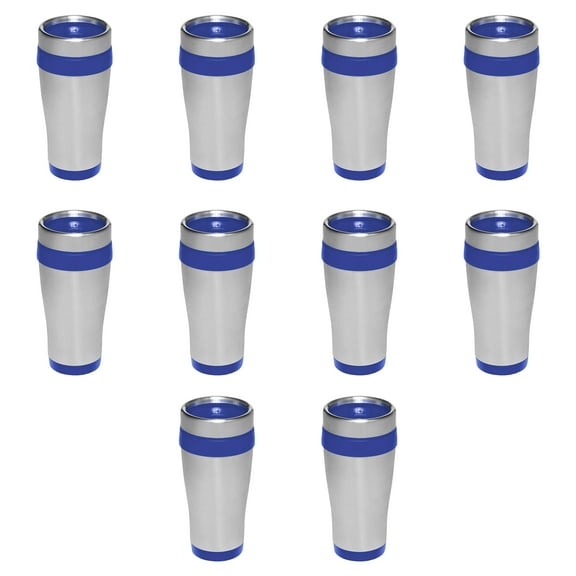 Insulated Stainless Steel Travel Mugs 16 oz. Set of 10, Bulk Pack - Perfect for Coffee, Soda, Other Hot & Cold Beverages - Blue
