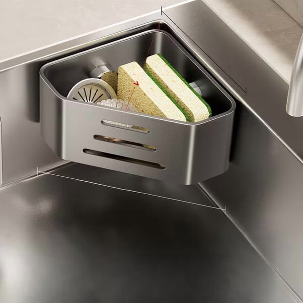 Escurridor de cocina multifuncional sin perforaciones, estante de almacenamiento lateral for fregadero, escurridor de esponja de trapo
