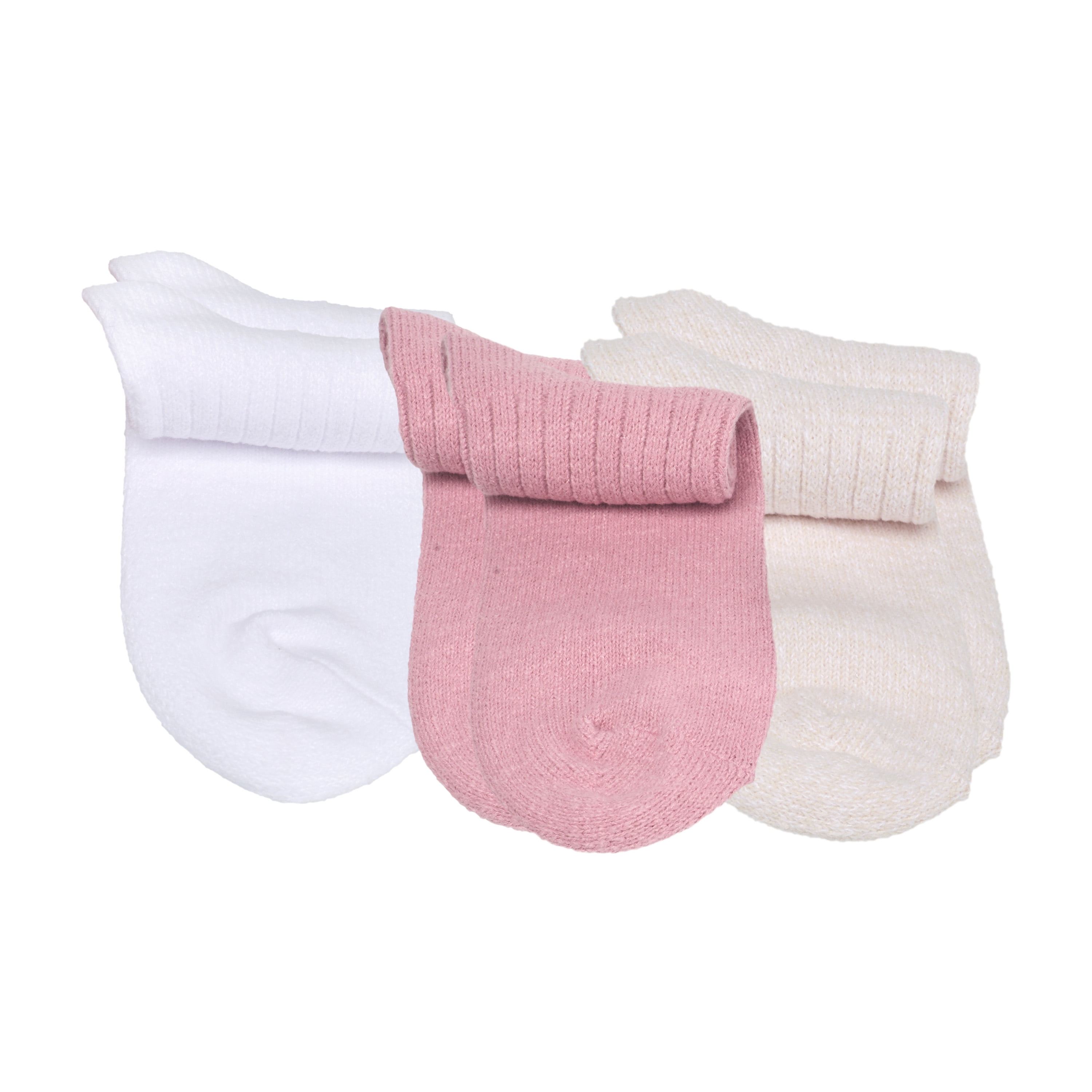 Kensie Girls Super Soft Ribbed Slouchy Mid Crew Kids Socks (3-pack) – Pink Oat White