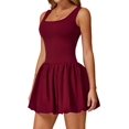 thumbnail image 3 of Vestido de Tenis de para Mujer, Cuello Cuadrado, Sin Mangas, para Entrenamiento, Golf, Deportivo, Pantalones Cortos Integrados con Bolsillos Vino Tinto L, 3 of 9