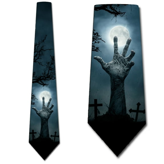 Zombie Ties Mens Scary Halloween Graveyard Neck Tie by Three Rooker