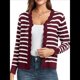 thumbnail image 1 of Suéteres Tipo Cárdigan de Larga para Mujer, Informales, Ligeros, con Botones y Cuello en V, para Otoño Rayas Rojas Oscuras M, 1 of 9