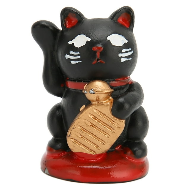Adornos de gato de la fortuna, resina, ondeando, gato de la suerte, japonés, para decoración de mesa, restaurante, negro