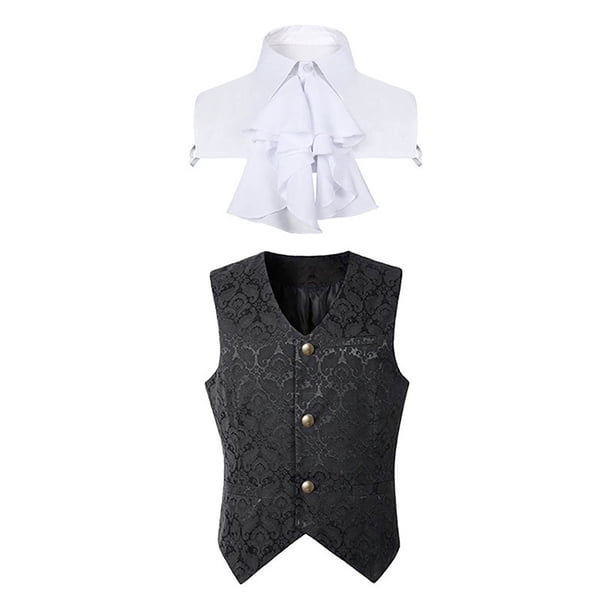 Disfraz medieval para hombre Chaleco corto vintage para hombre Disfraz de Halloween con cuello falso Pompotops oipoqjl38225