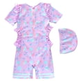 thumbnail image 3 of Tiijoy Girls UPF 50+ Cartoon Short Sleeve Rash Guard Swimsuit with Swim Cap, Sizes 2-12, 3 of 5
