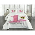 thumbnail image 3 of Ambesonne Cartoon Quilted Bedspread Set 3 Pcs, Bees Party Cake Candle, King Size, Pink Black and Yellow, 3 of 5