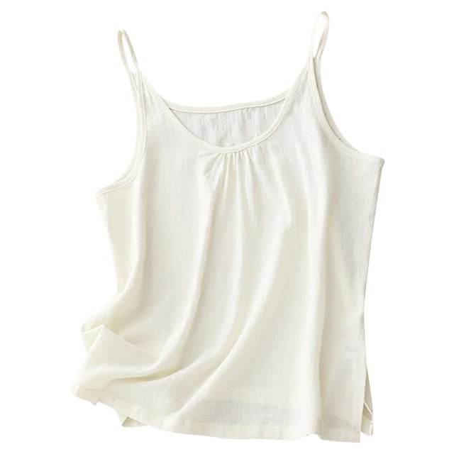 Kovlvoll Débardeur Femme Col Rond Sans Manches Bretelles Coton Lin Été Doux Confortable Couleur Unie