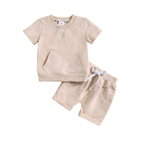 Fsqjgq Girls Clothes Outfits Toddler Fall Outfits for Girls Child Clothing Toddler Boys Girls Short Sleeve Solid T Shirt Pullover Tops Shorts Outfits Toddler Clothes Suits Baby Outfit Set Size 6M