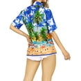 thumbnail image 2 of LA LEELA Women's Button Down Blouses Casual Summer Beach Party Blouse Shirt Short Sleeve Tropical Vacation Button up Dress Hawaiian Shirts for Women L Sea Flamingo, Blue, 2 of 5