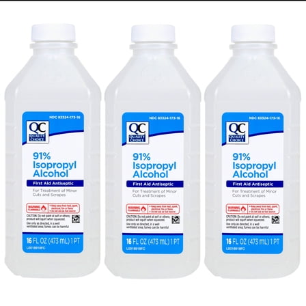 Quality Choice 91% Isopropyl Alcohol First Aid Antiseptic for Treatment of Minor Cuts and Scrapes, 16 FL OZ - 3 Pack