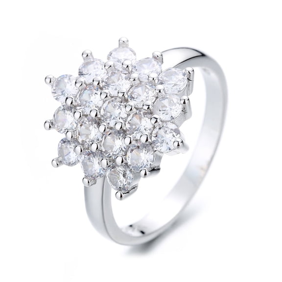 Sterling Silver Flower Ring with Simulated Diamonds
