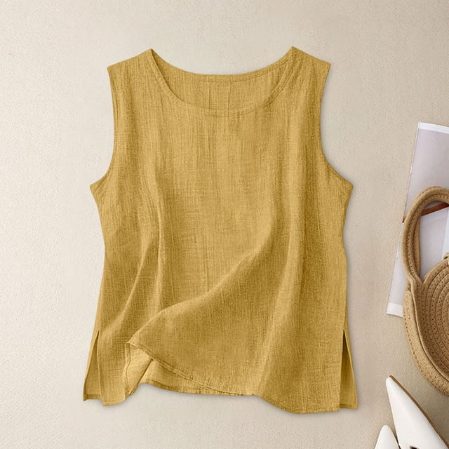 LVHAOGJOB Womens Tank Crew Neck Tops Summer Pullover Flowy Solid Color Shirts for Women Loose Fit
