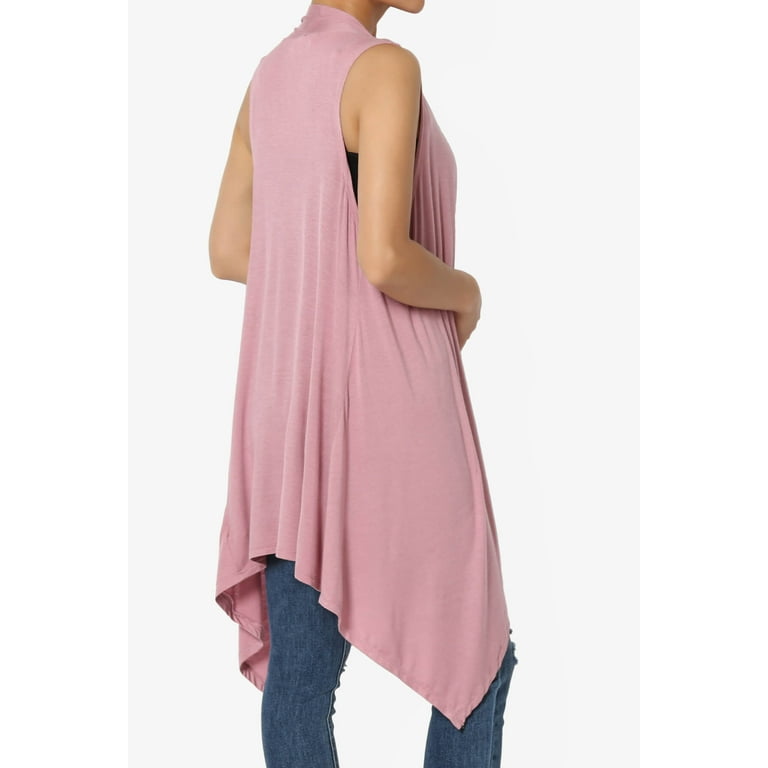 Draped Jersey Open Front Sleeveless Cardigan Waterfall Asymmetric