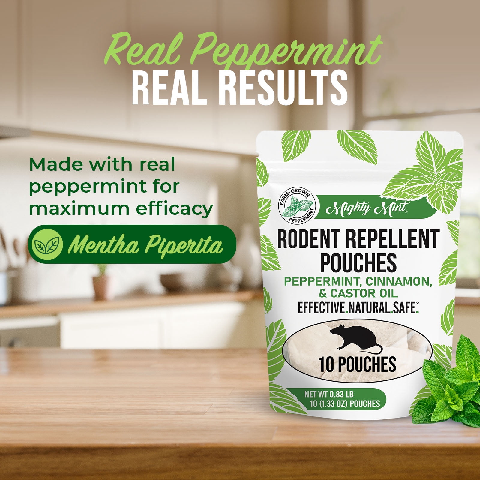 Mighty Mint Rodent Repellent/Deterrent Pouches, Peppermint, Cinnamon & Castor Oil, 10 CT