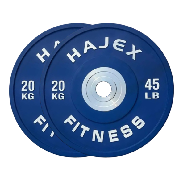 HAJEX Olympic Competition Steel Hub Colored Bumper Weight Plates - 15, 25, 35, 45, 55 LB Single & Pairs
