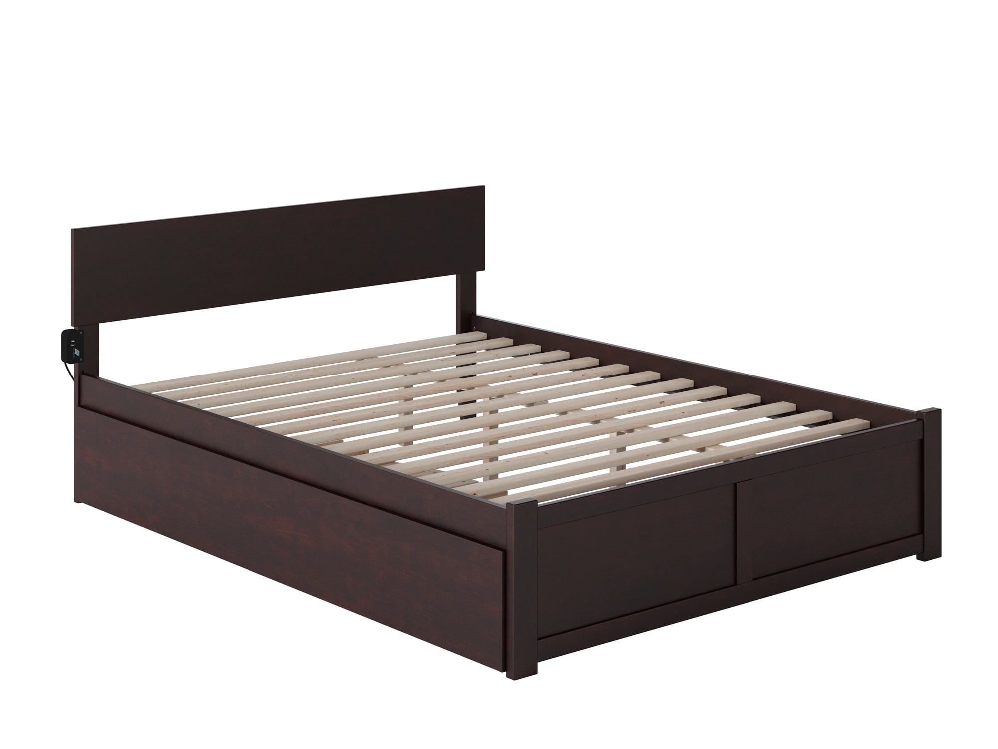 AFI Orlando King Solid Wood Platform Bed with Footboard and Twin-XL Trundle in Espresso