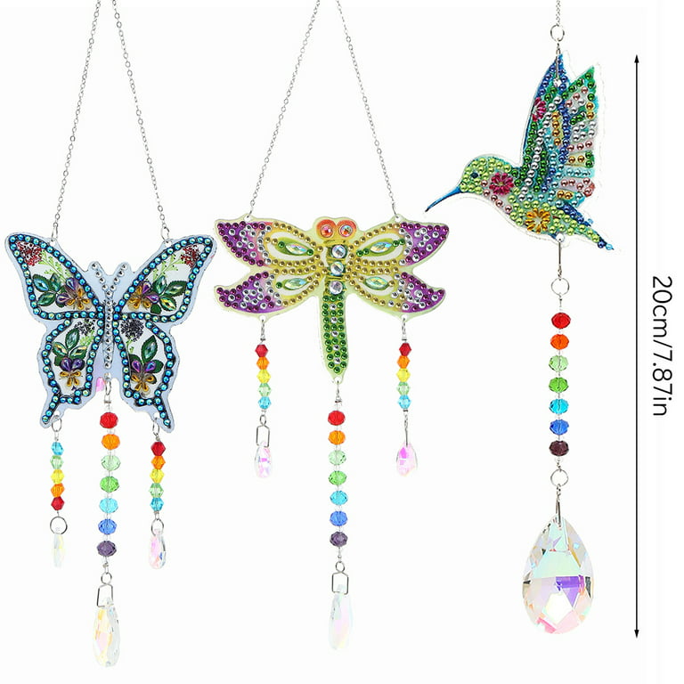  Macarrie 3 Pack Rhinestone Painting Suncatcher Wind Chime  Double Sided Crystal Rhinestone Painting Hanging Ornament Flower Shape Suncatcher  Kit for Adults Art DIY Window Home Garden(Fresh Style) : Arts, Crafts 