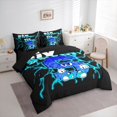 thumbnail image 2 of Manfei Fun Pixel Monogram S 7-Piece King Bedding,Cool Flash Print King Bed in a Bag,Black Blue,Black Reversible, 2 of 7