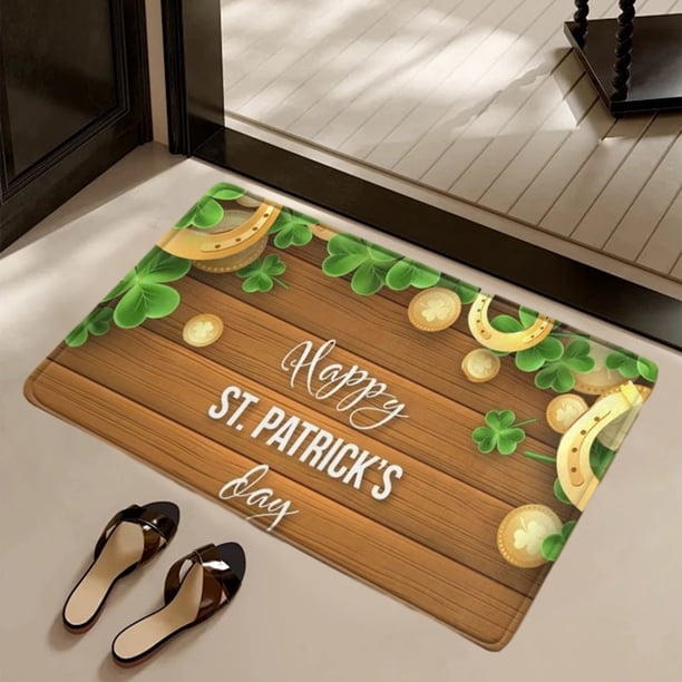 CaiYueKe St. Patrick's Day Door Mat Non Slip - Washable Super Absorbent Indoor Outdoor Welcome Rug with Rubber Backing, Bathroom Kitchen Floor Mats Festive Shamrock Decorations