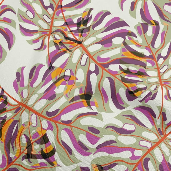 oneOone Polyester Spandex Purple Fabric Tropical Leaf Sewing Material Print Fabric By The Yard 56 Inch Wide