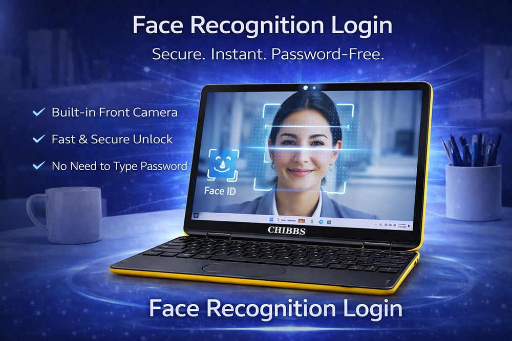 CHIBBS 11" Inch YOGA360 Touch Screen 2-in-1 Windows 11 Laptop Computer, INTEL N100, Facial Recognition, & Backlit keyboard- Yellow
