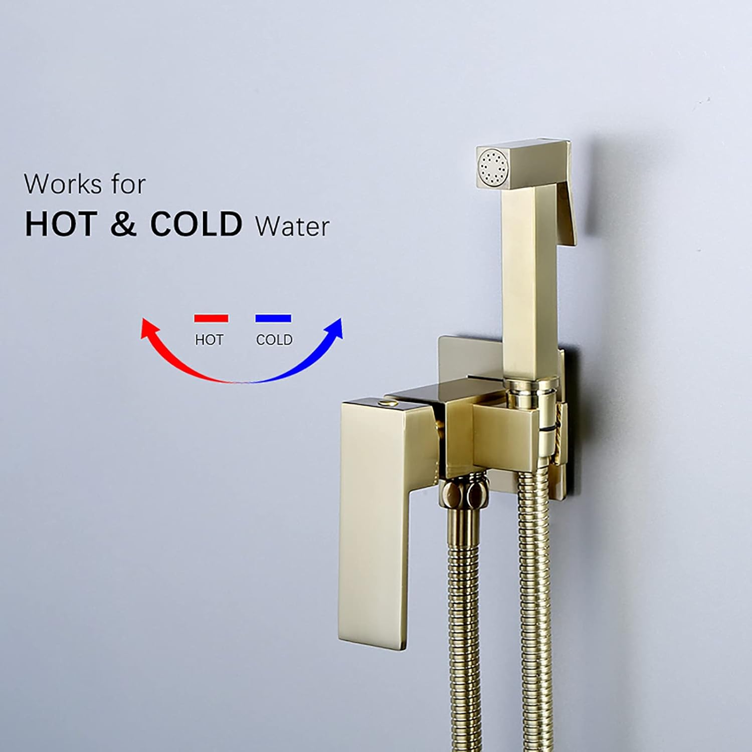 Handheld Bidet Sprayer for Toilet, Brushed Gold Wall Mounted Bathroom Cloth Diaper Sprayer Set with Cold and Hot Water, Brass Toilet Bidet Sprayer Kit for Bathing Pets, Feminine Hygiene