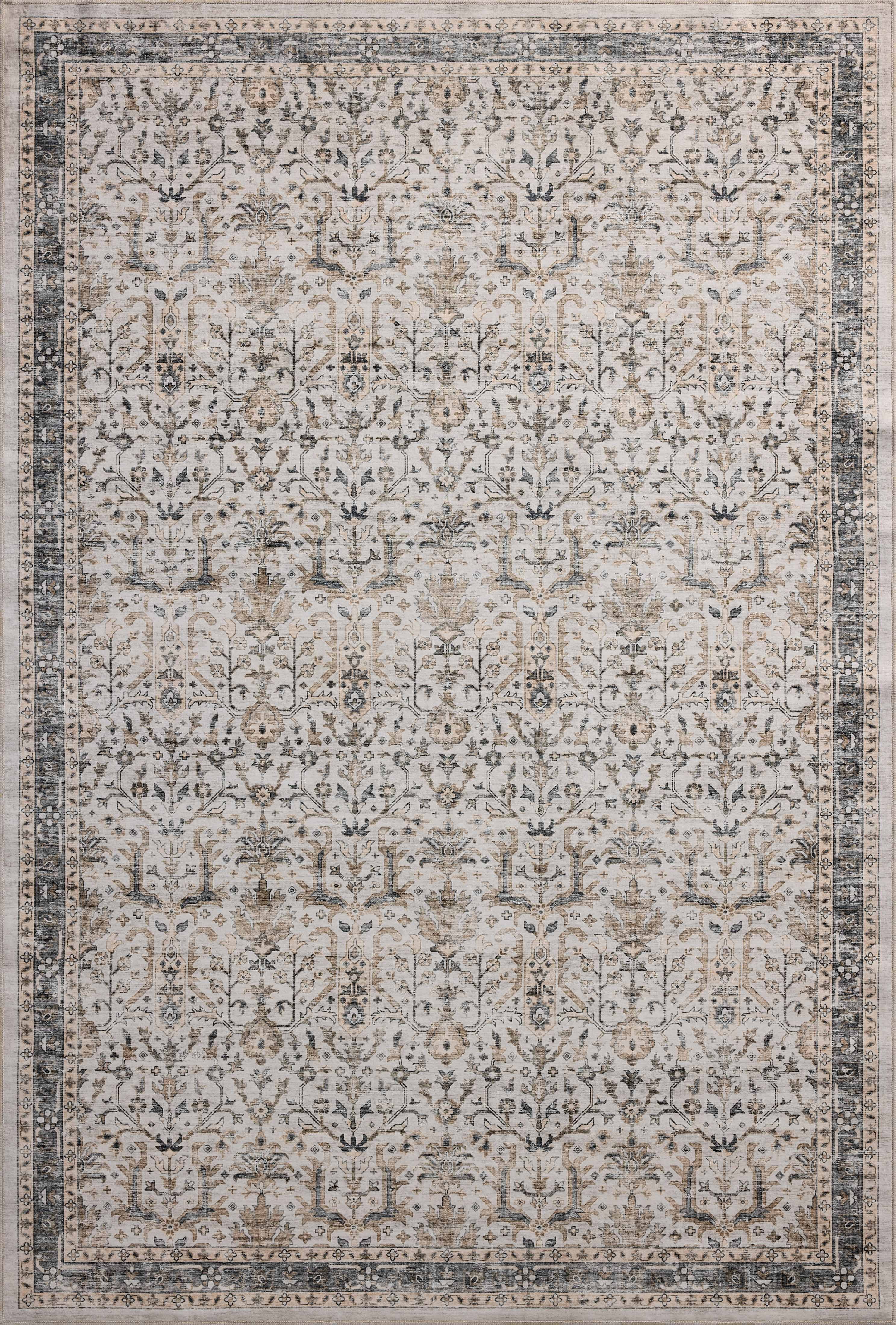 Machine Washable Area Rug 5x7, Loloi Anniston Ivory / Stone (5' x 7'6")