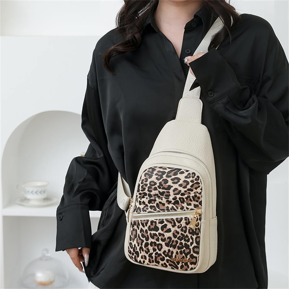 Leopard Chest Sling Bag for Women Cheetah Print Crossbody Chest Pack Animal Print Purse Leopard Purse Fanny Daypack