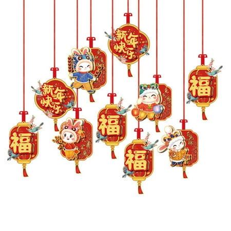 

TongL New Year Pendant 12Pcs Scene Layout Good Meaning Long-lasting 2023 New Year Lantern Rabbit Hanging Pendant