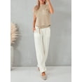 thumbnail image 3 of Arvbitana Women 2Pcs Knit Outfits Short Sleeve Crew Neck T-shirt with Pocket + Solid Color Long Pants Sets Daily Loungewear Streetwear Clothes, 3 of 7