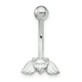 thumbnail image 4 of Primal Gold 10 Karat White Gold with Cubic Zirconia Heart and Angel Wings Belly Dangle, 4 of 4