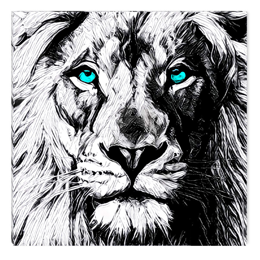 Startonight Canvas Wall Art Black And White Abstract Lion Draw Blue Eyes An...