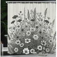 thumbnail image 3 of Ambesonne Black and White Shower Curtain, Wildflowers Stripes, 69"Wx84"L, Pale Grey and Off White, 3 of 4