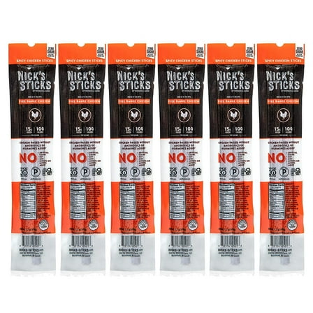 Nick’s Sticks Spicy Chicken Snack Sticks, Free-Range, Gluten Free, Keto Certified, Paleo and Whole30 Approved, No MSG, High Protein Low Carb, 6 Twin Packs (1.7 oz Each)