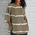 thumbnail image 2 of Jewelreauty Women Oversized Patchwork Shirts 3/4 Sleeve Crewneck Cute Print Tops Summer Casual Elbow Length T-Shirts (2XL, Brown), 2 of 5