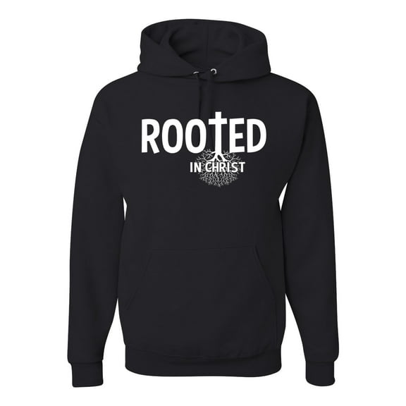 Wild Bobby Rooted in Christ Inspirational/Christian Unisex Graphic Hoodie Sweatshirt, Black, Small