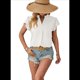 thumbnail image 3 of Blusa de Verano 2025 para Mujer, con Cuello en V, Volantes, Corta, Lunares, Holgada, Túnica , Talla S, 3 of 6