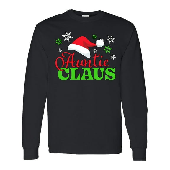 Inktastic Auntie Claus with Christmas Santa Hat and Snowflakes Long Sleeve T-Shirt