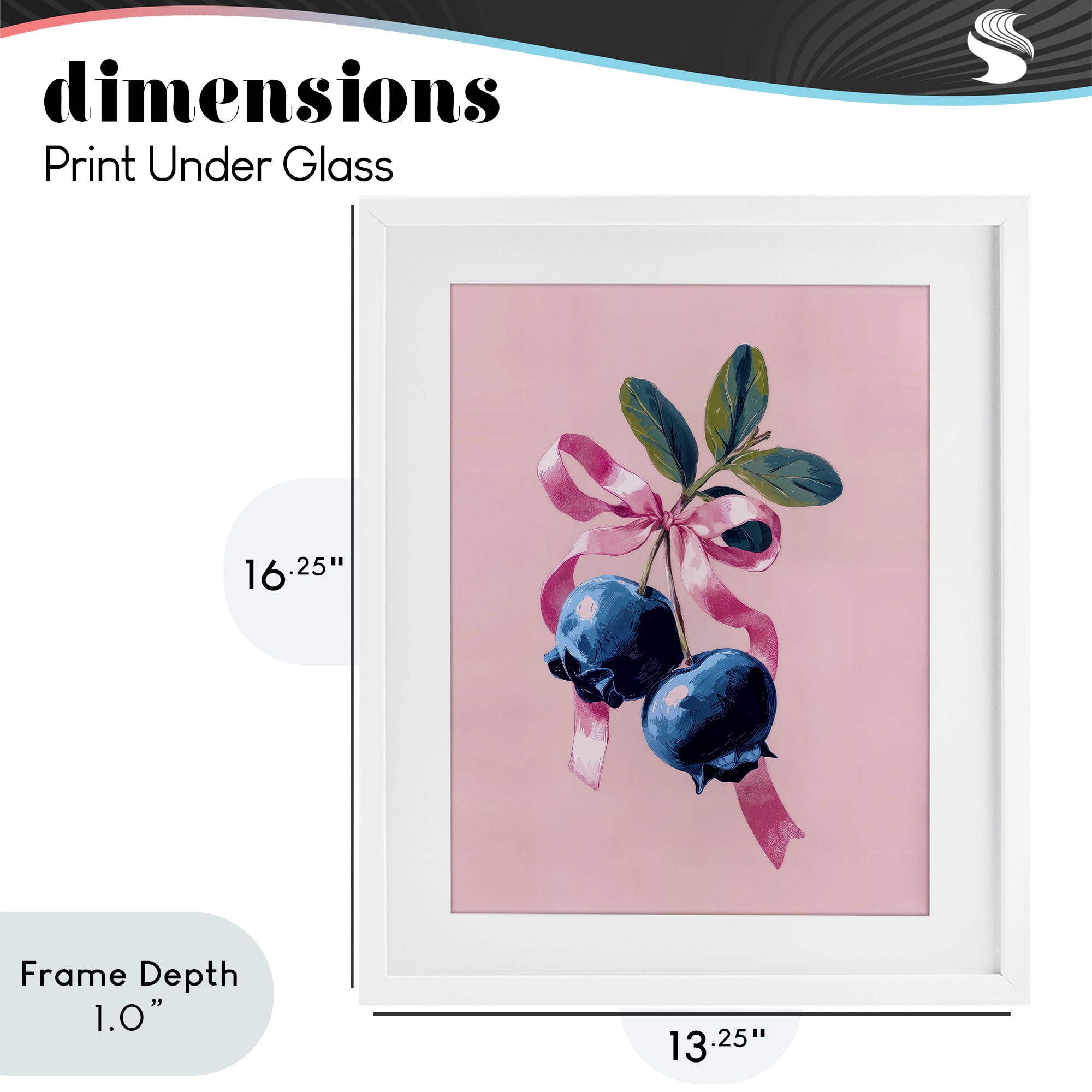 Stupell Industries Blueberry Branch with Pink Bow White Framed Print Under Glass, design by Imagine It Images